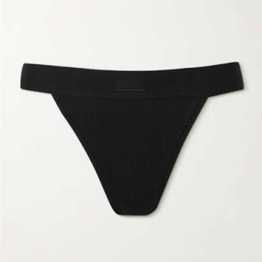 SKIMS Black Ribbed Thong Panty